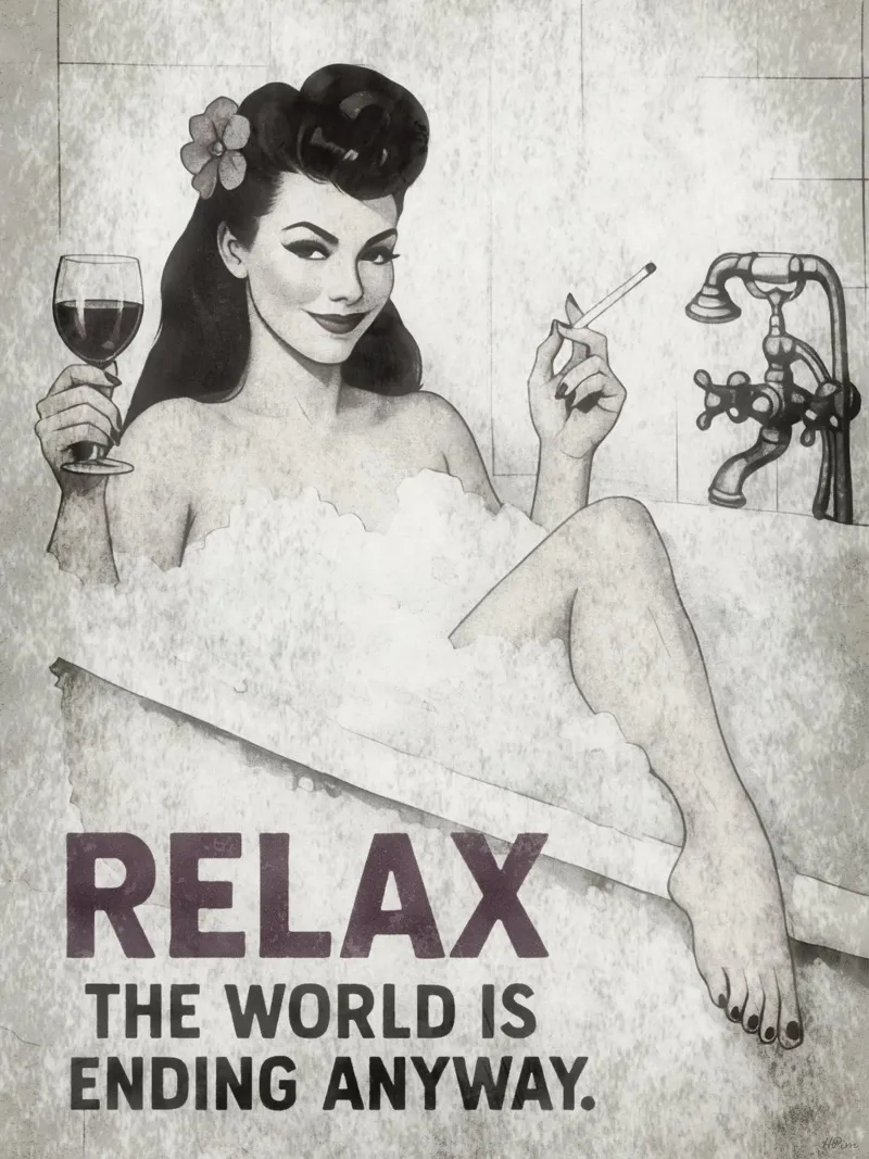 Relax, Pinup Girl Pop Art with Nihilistic Sarcasm hahnemühle by Hecate Pim Designs