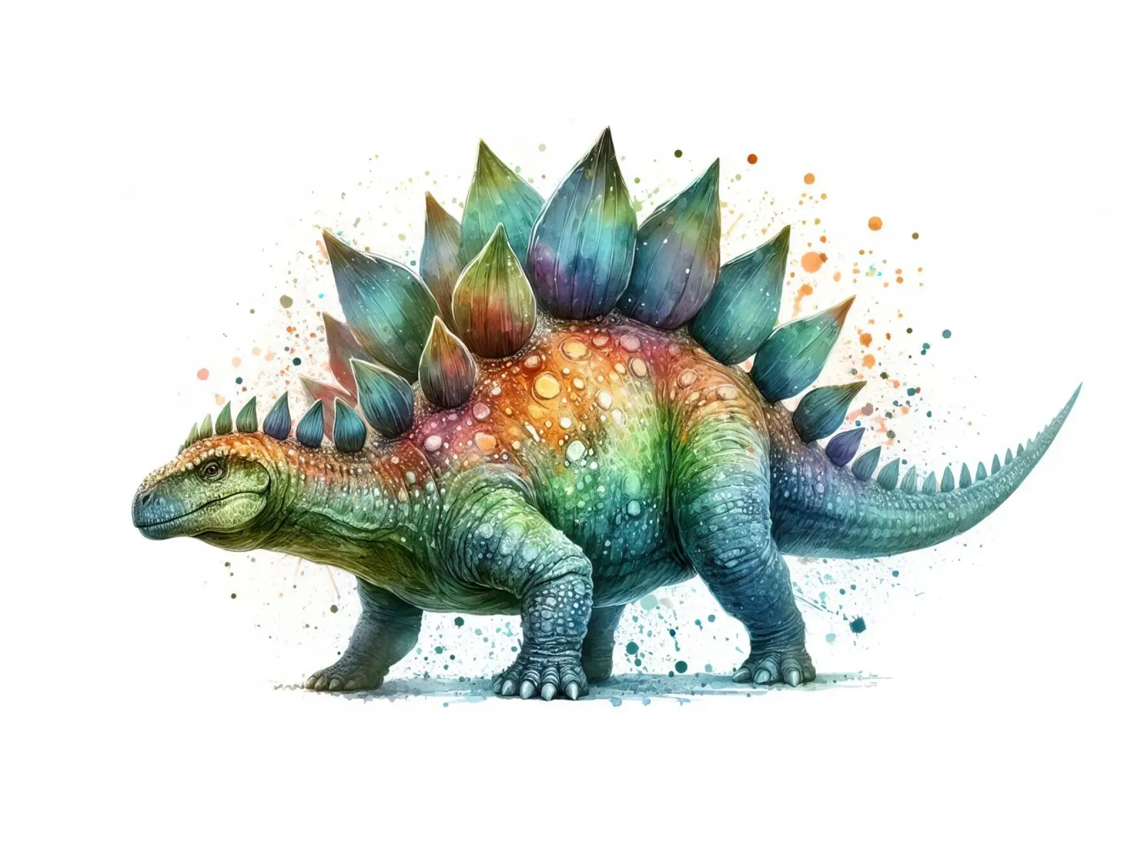 Colorful Stegosaurus Watercolor Illustration alu-dibond by 🥝 KIWI STORE