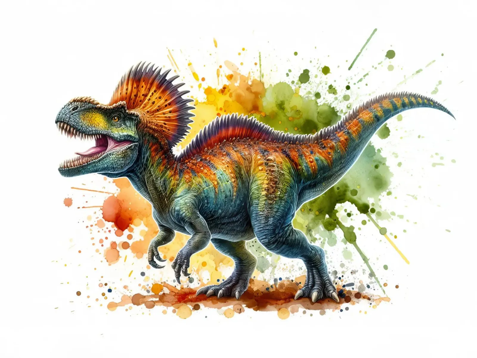 Dilophosaurus Pittura ad acquerello poster con telaio in legno da 🥝 KIWI STORE