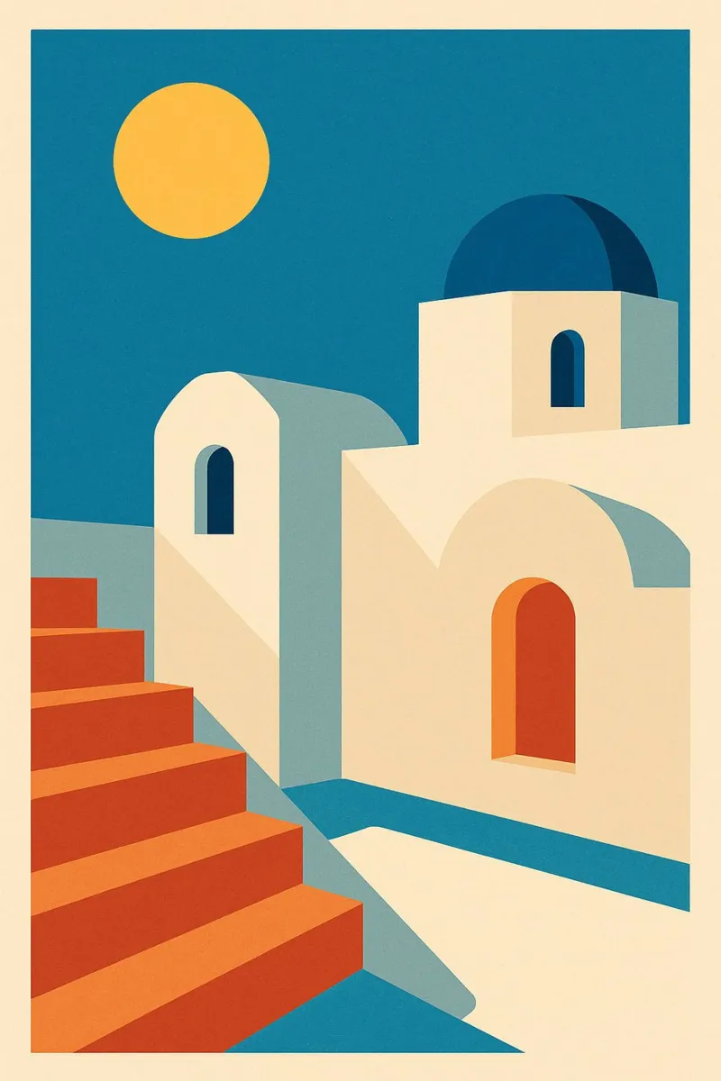 Cicladi - Sole blu e scale ocra pellicola backlit da JETLAG | affiches voyage