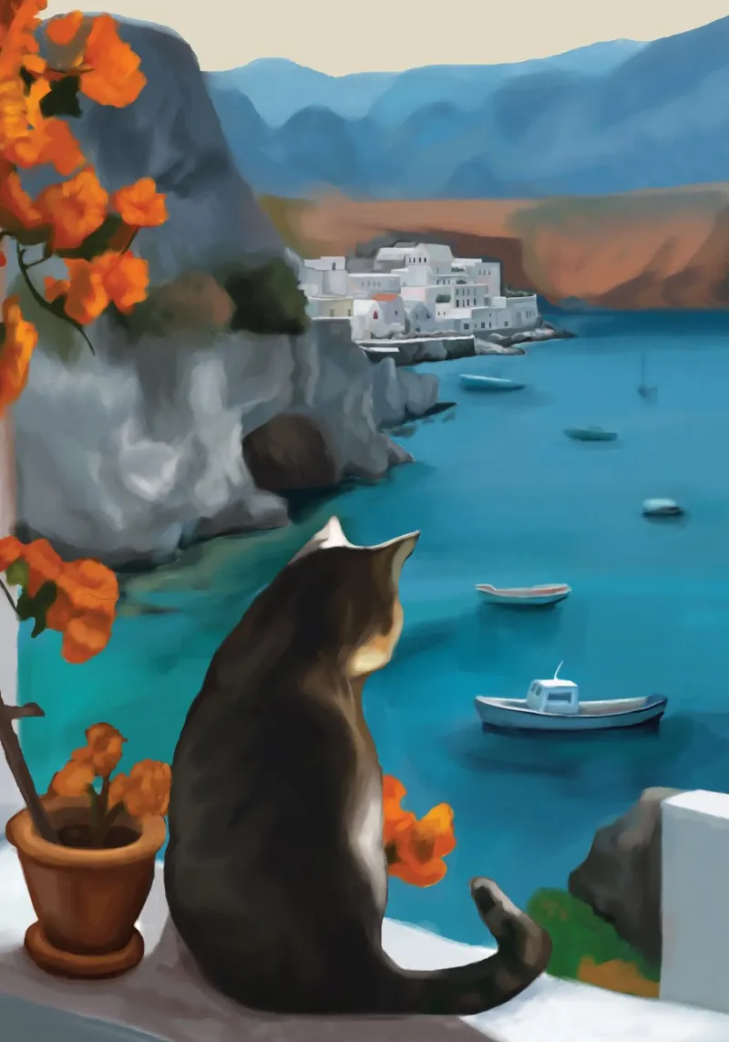 De mediterrane droom van een kat poster van Verse