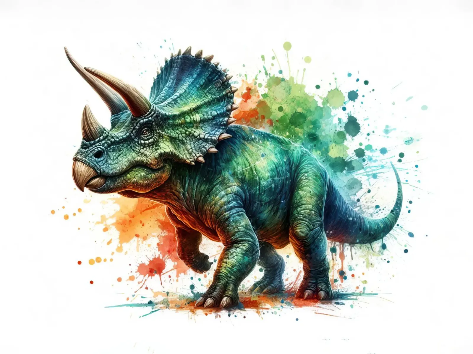 Illustrazione di dinosauro Triceratopo ad acquerello poster con telaio in plastica da 🥝 KIWI STORE