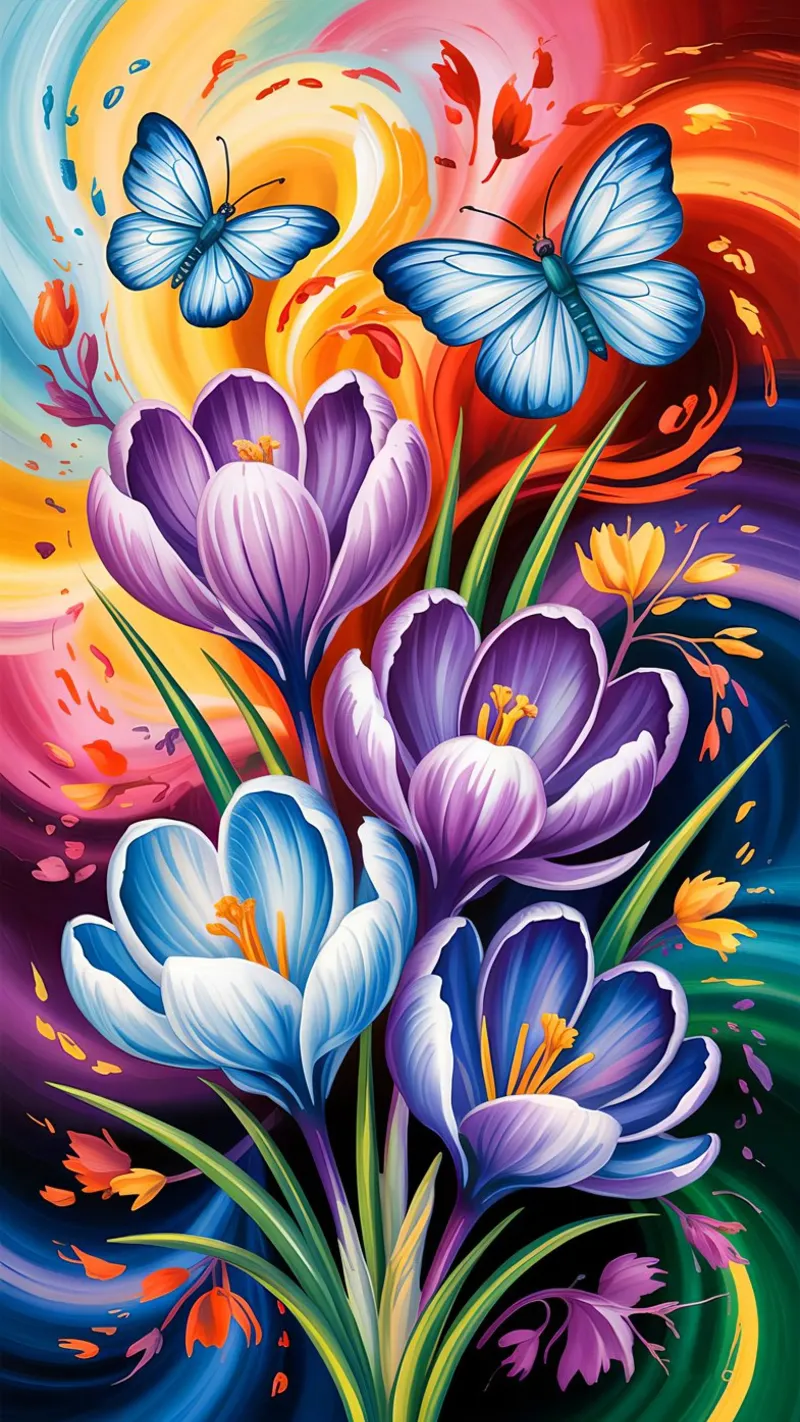Flower Purple with Butterfly tela con Cornice a cassetta da Jeff Studio