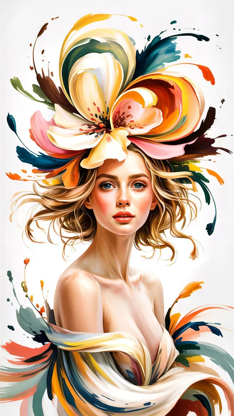 Flower Women Beauty poster con telaio in legno da Jeff Studio