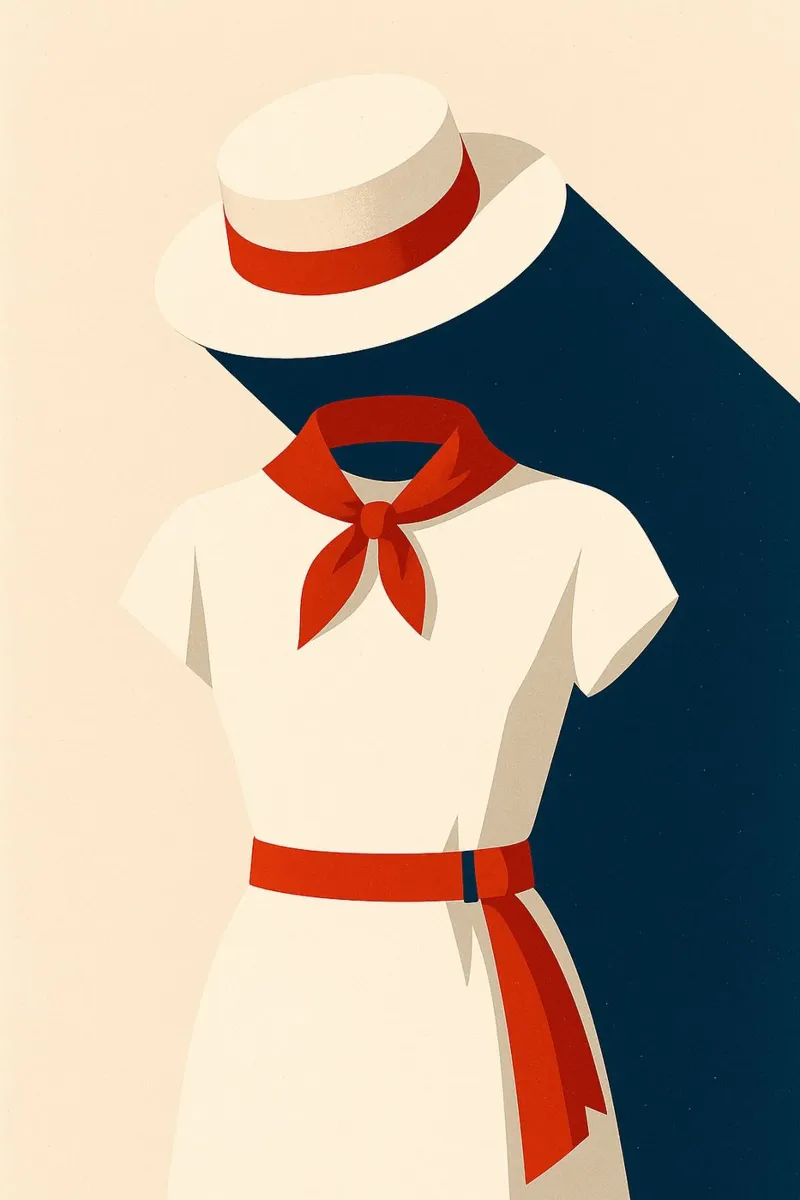 Donna basca - Eleganza femminile in rosso e bianco pellicola backlit da JETLAG | affiches voyage
