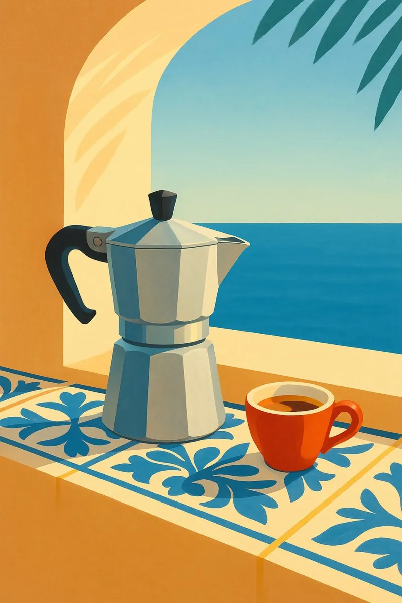Morning Espresso by the Mediterranean poster da Mosaic Dialogue