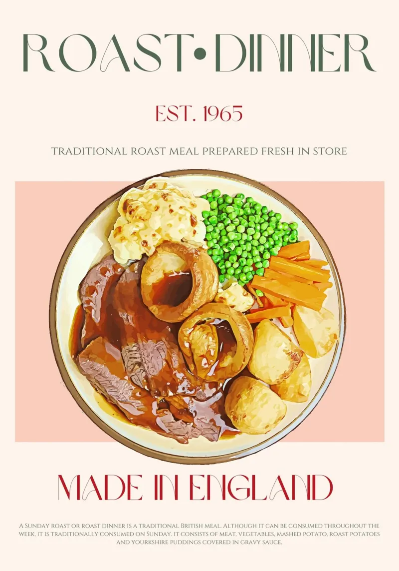 Stampa cena arrosto all'inglese poster con telaio in plastica da KOKRPrints