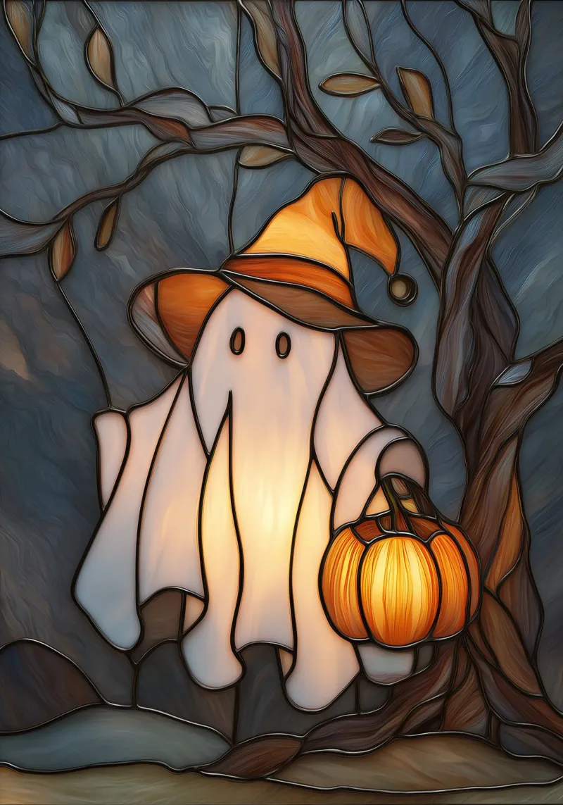 Fantasma di Halloween con lanterna di zucca pellicola backlit da Fleur de Lys