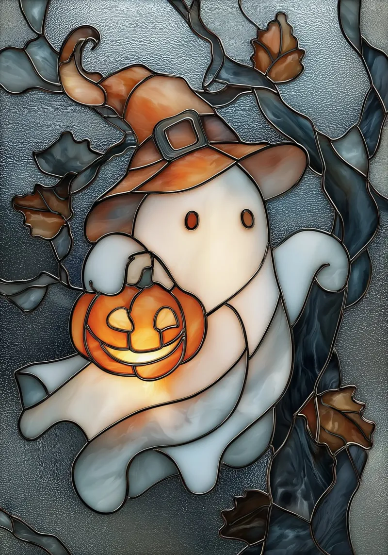 Fantasma di Halloween con lanterna di zucca pellicola backlit da Fleur de Lys