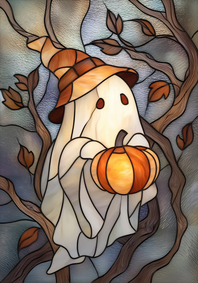 Fantasma di Halloween con lanterna di zucca pellicola backlit da Fleur de Lys