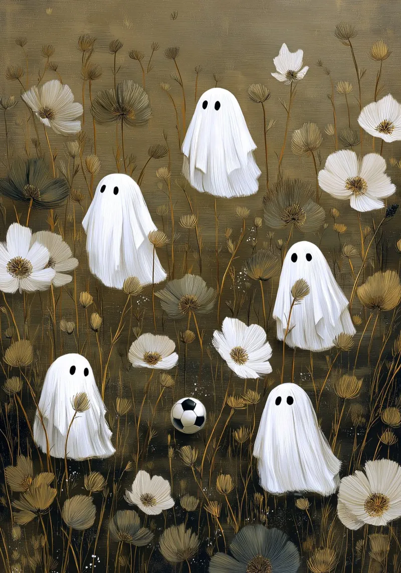 I fantasmi di Halloween giocano a calcio pellicola backlit da Fleur de Lys