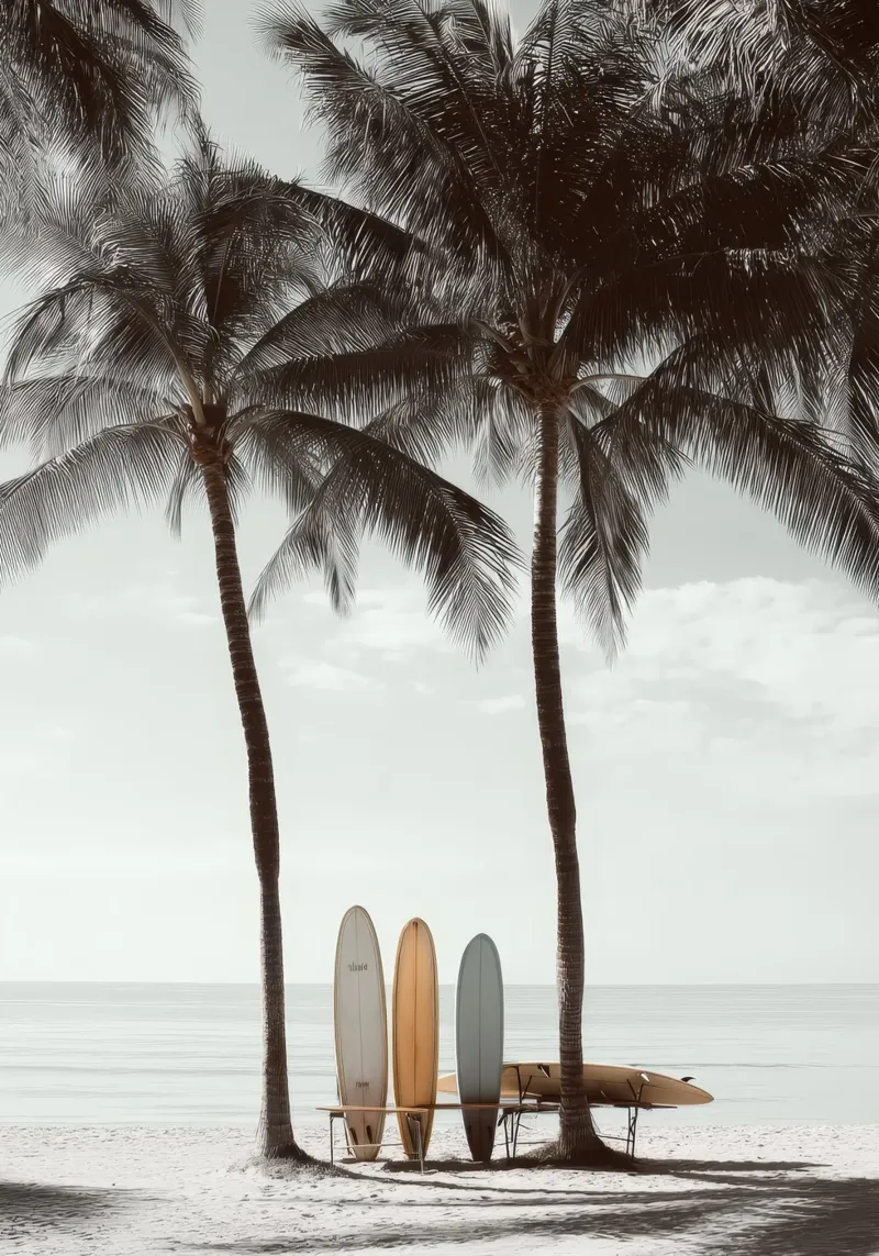 Palm Calm – Coastal Surfboard Wall Art pellicola backlit da Vela Luna