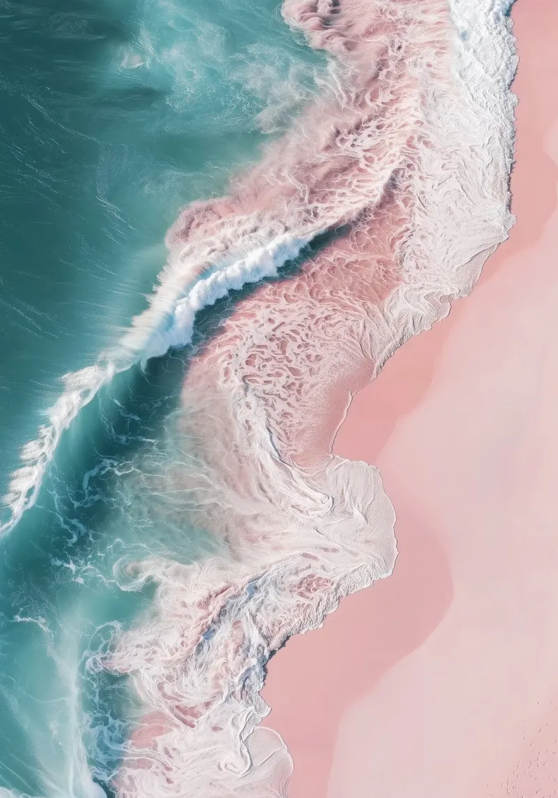 Blush Shoreline – Dreamy Coastal Aerial Print hahnemühle by Vela Luna