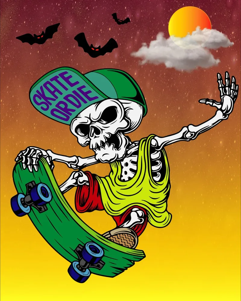 scheletro pattinare halloween poster con telaio in legno da onechoice