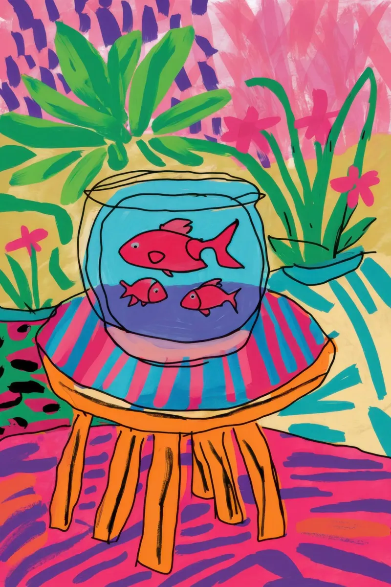 Quirky Goldfish Oasis canvas with Floater frame by Arcane Lines