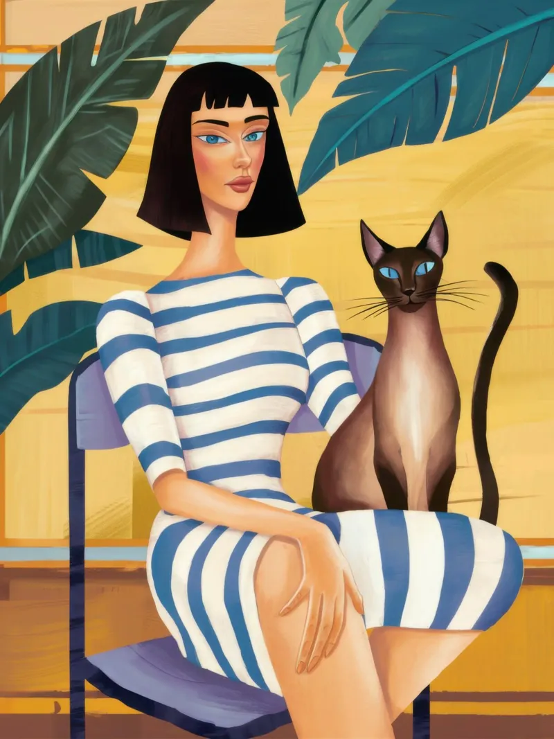 Gatto con camicia a righe alluminio dibond da Marigold Tiga