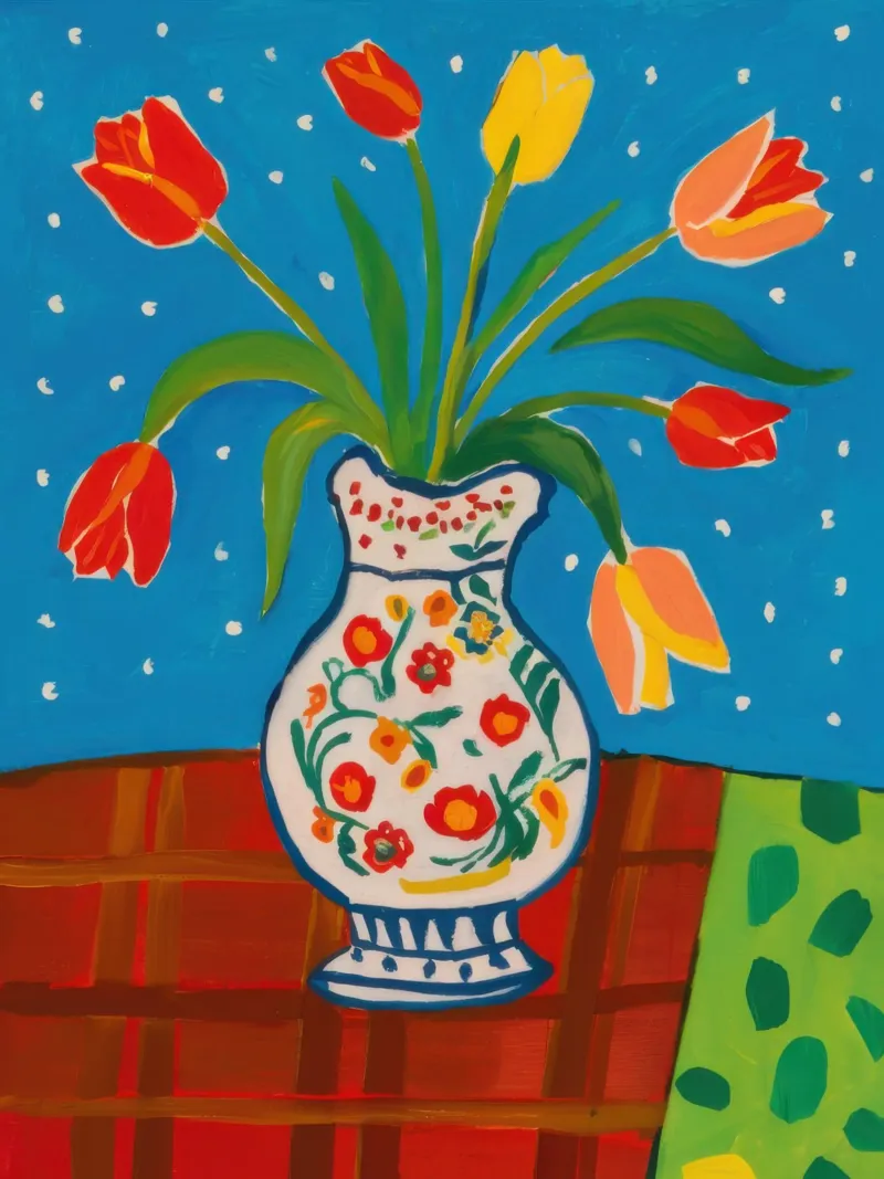 Red Tulip Patterned Vase canvas by Sentinel Glow