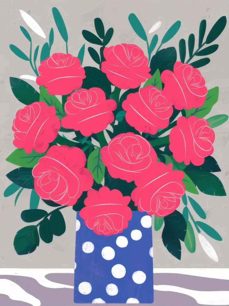 Bouquet di rose a pois poster con telaio in alluminio da Sentinel Glow