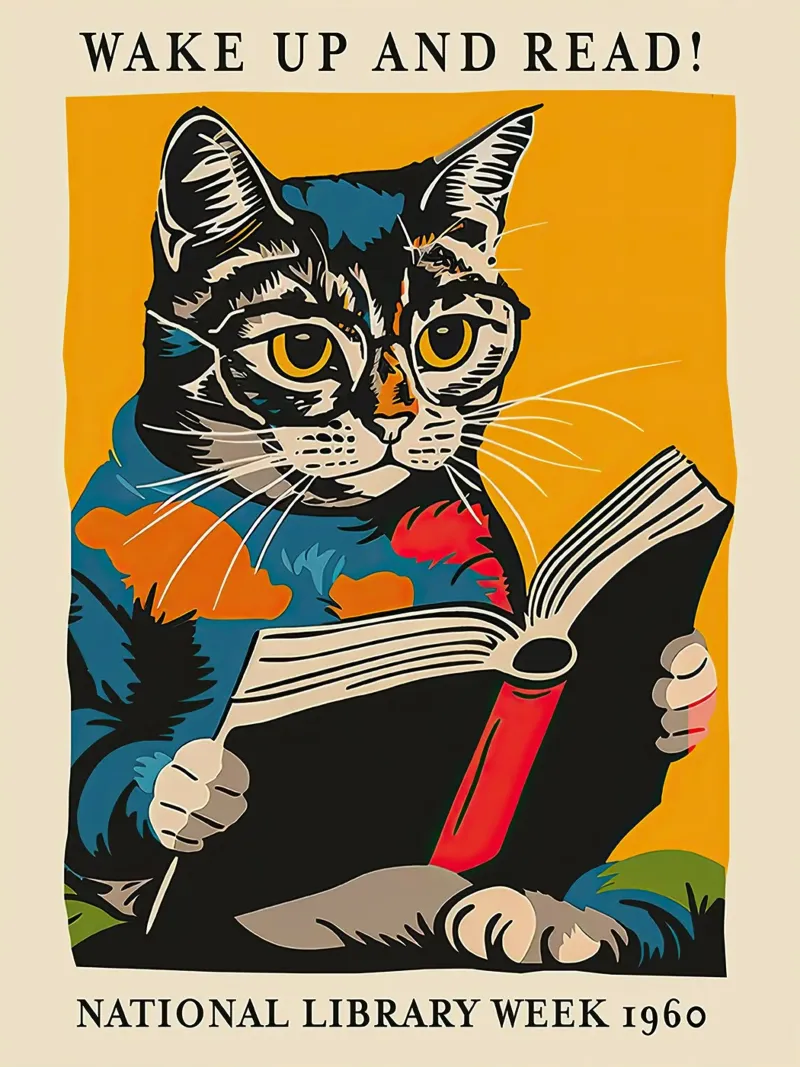 Cat Reading Poster - Wake Up and Read canvas by muench benjamin