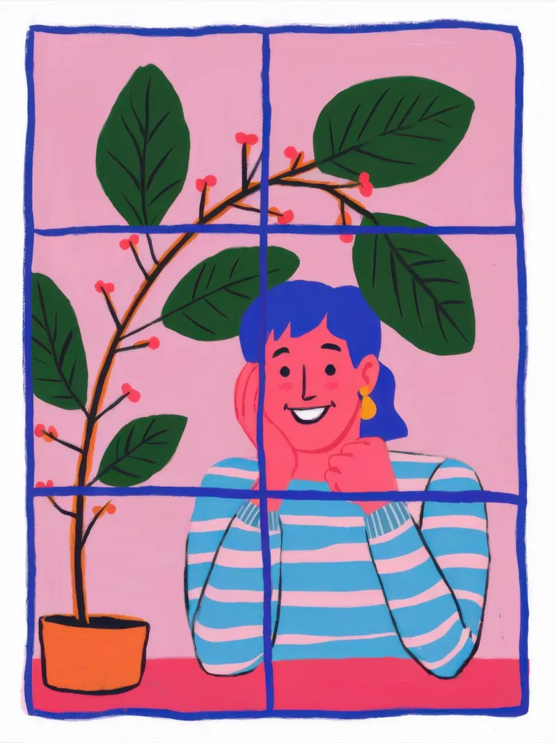 Potted Plant Window Grid canvas with Floater frame by Pale Aura