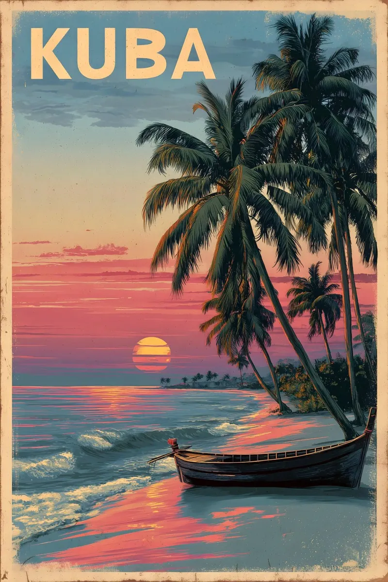 Poster di viaggio vintage sulla spiaggia di Cuba poster con telaio in alluminio da Vintage Travel Art