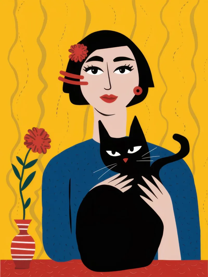 Chat noir Fleur jaune hahnemühle de Marigold Tiga