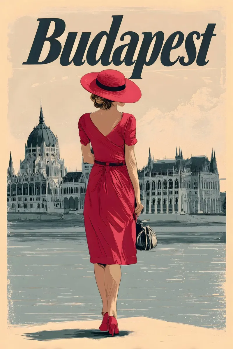 Parlamento vintage di Budapest poster con telaio in alluminio da Vintage Travel Art