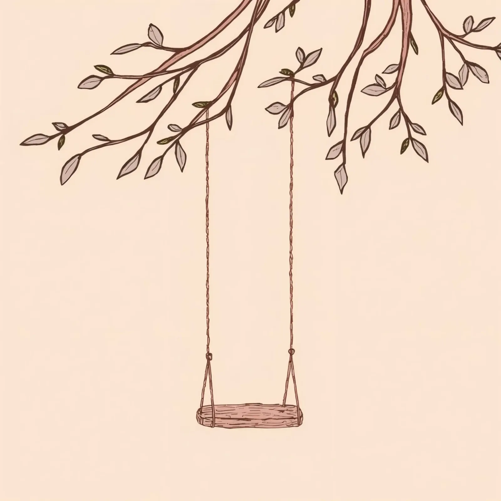 Swing hanging from a tree branch with delicate leaves canvas by DesignDoodle