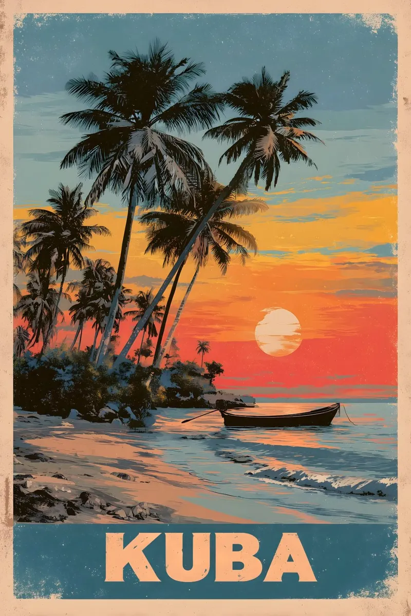 Cuba spiaggia vintage poster con telaio in legno da Vintage Travel Art