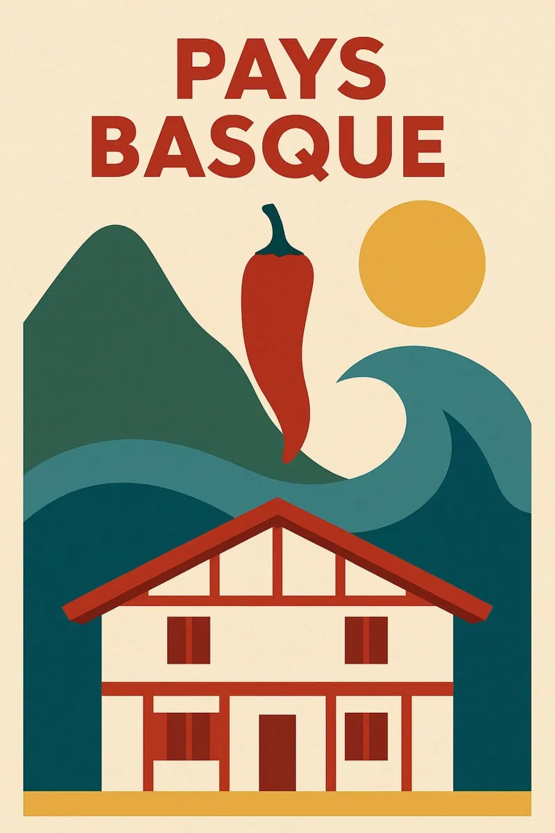 BASQUE COUNTRY, between waves and peppers canvas by JETLAG | affiches voyage