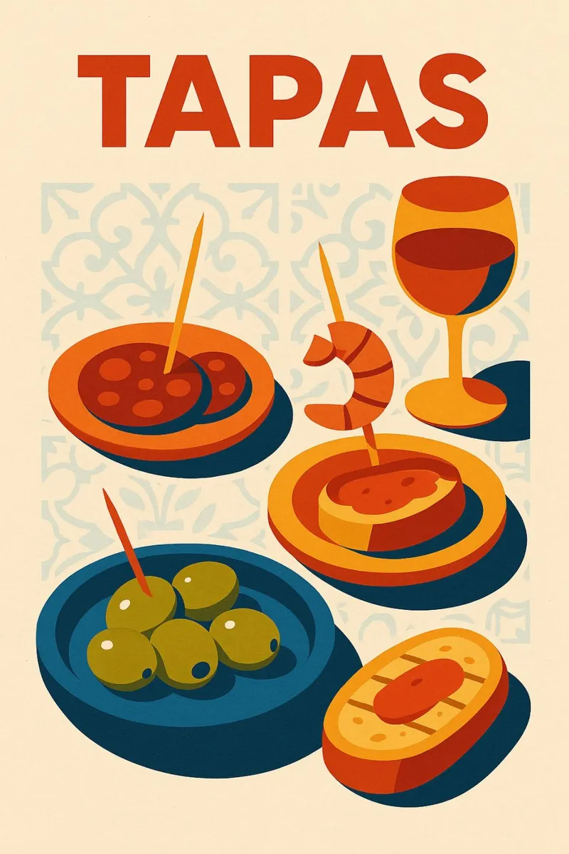 TAPAS - El placer de compartir a la española poster con marco de aluminio de Boissons - Affiches & posters - Retro