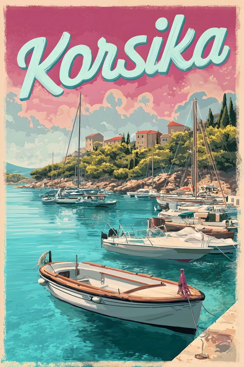 Poster di viaggio d'epoca della Corsica poster con telaio in legno da Vintage Travel Art