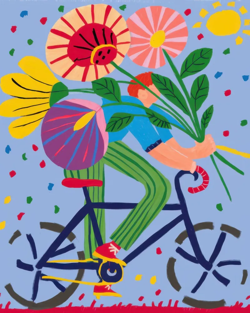 Viaje Floral en Bicicleta poster con marco de aluminio de Arcane Lines