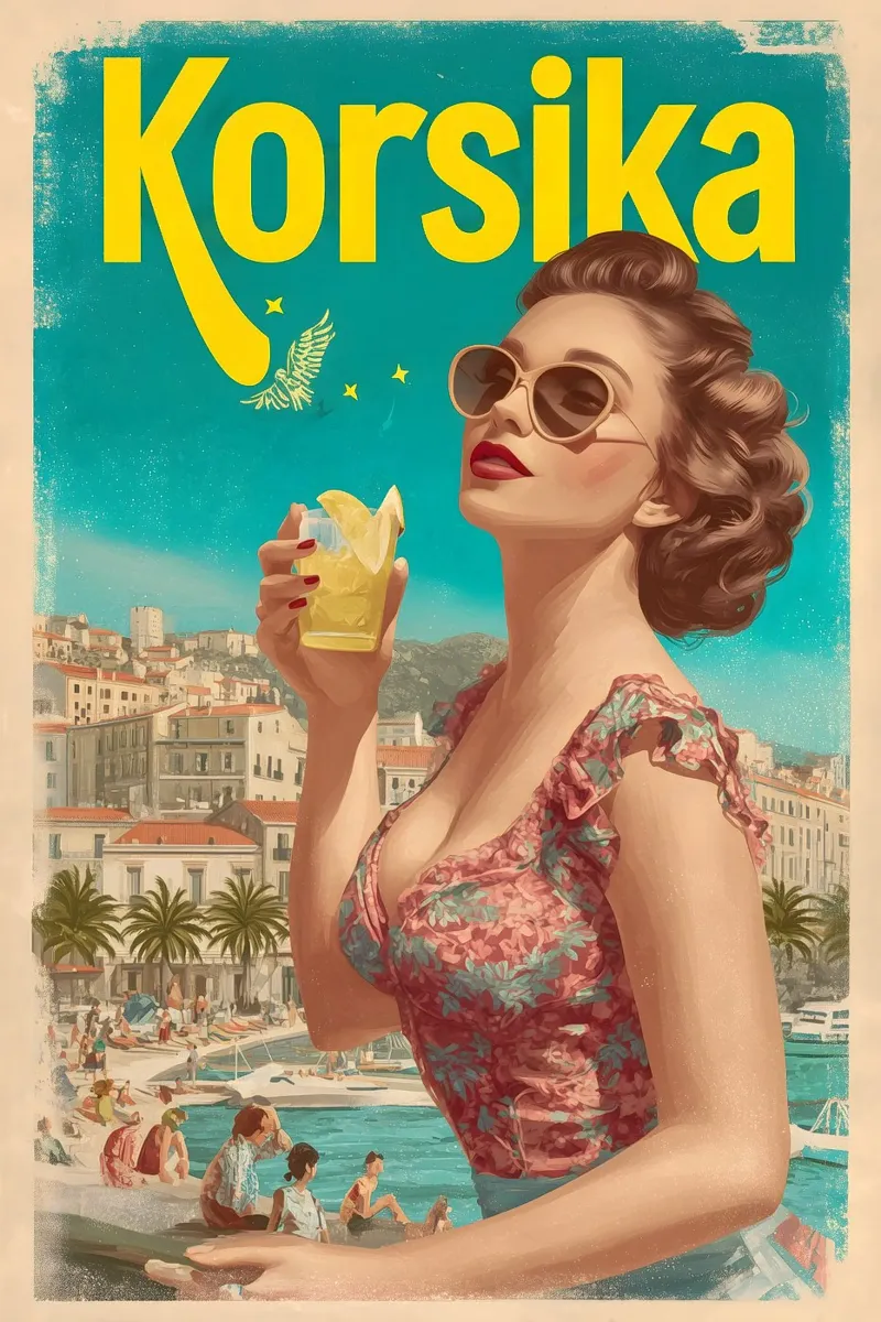 Poster di viaggio d'epoca della Corsica poster con telaio in alluminio da Vintage Travel Art