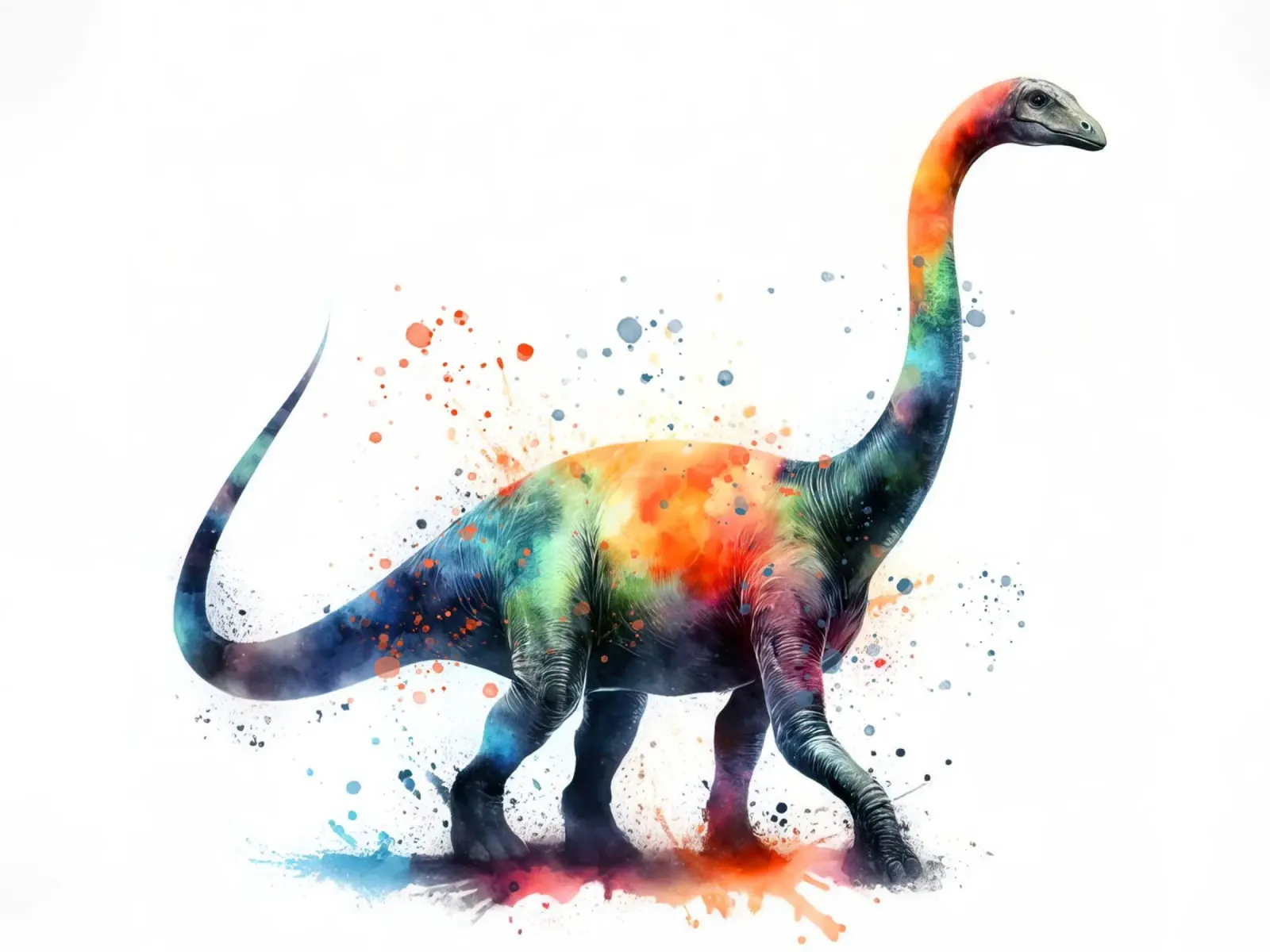 Illustrazione acquerellata del dinosauro Diplodocus poster con telaio in legno da 🥝 KIWI STORE