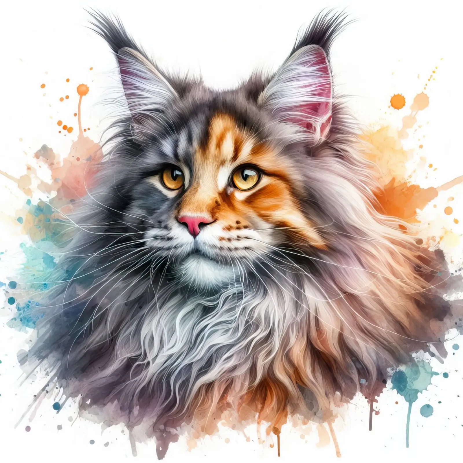 Ritratto di gatto Maine Coon ad acquerello poster con telaio in plastica da 🥝 KIWI STORE