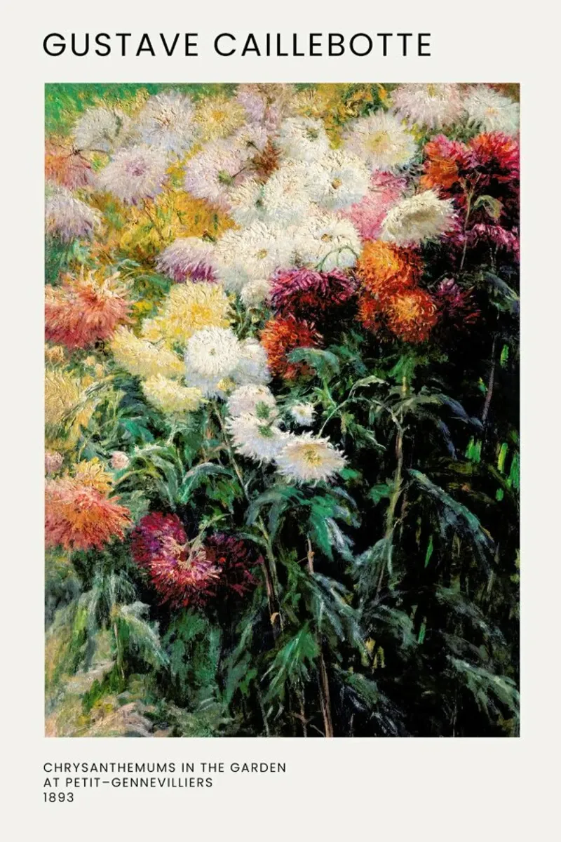 Caillebotte - Chrysanthemums in the Garden canvas met Baklijst van Vintage by JUNIQE
