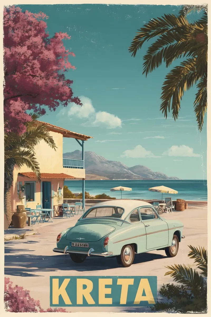Creta auto d'epoca poster con telaio in alluminio da Vintage Travel Art