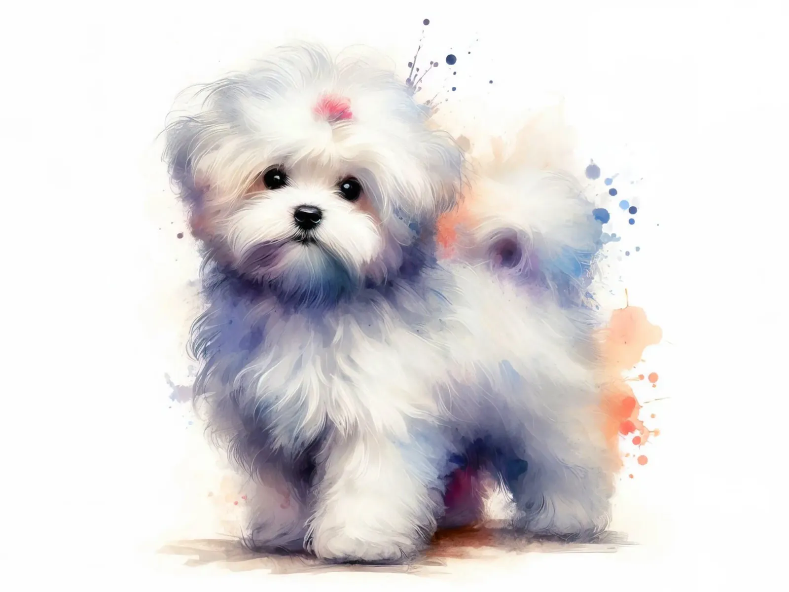 Watercolor Maltese Puppy Portrait canvas by 🥝 KIWI STORE