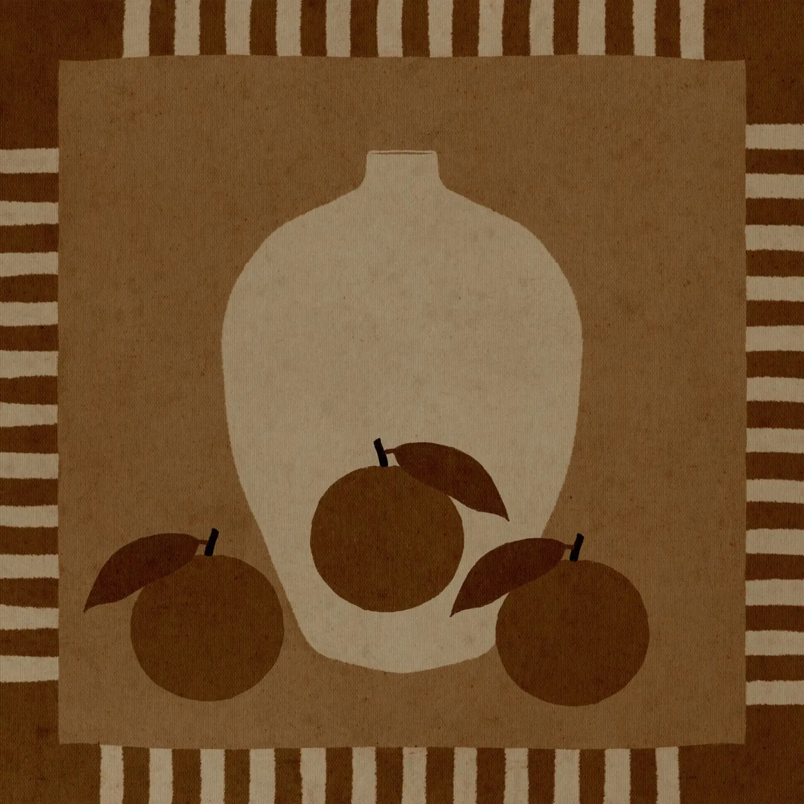 Bodegón con jarrón y naranjas II poster con marco de madera de Shatha Al Dafai