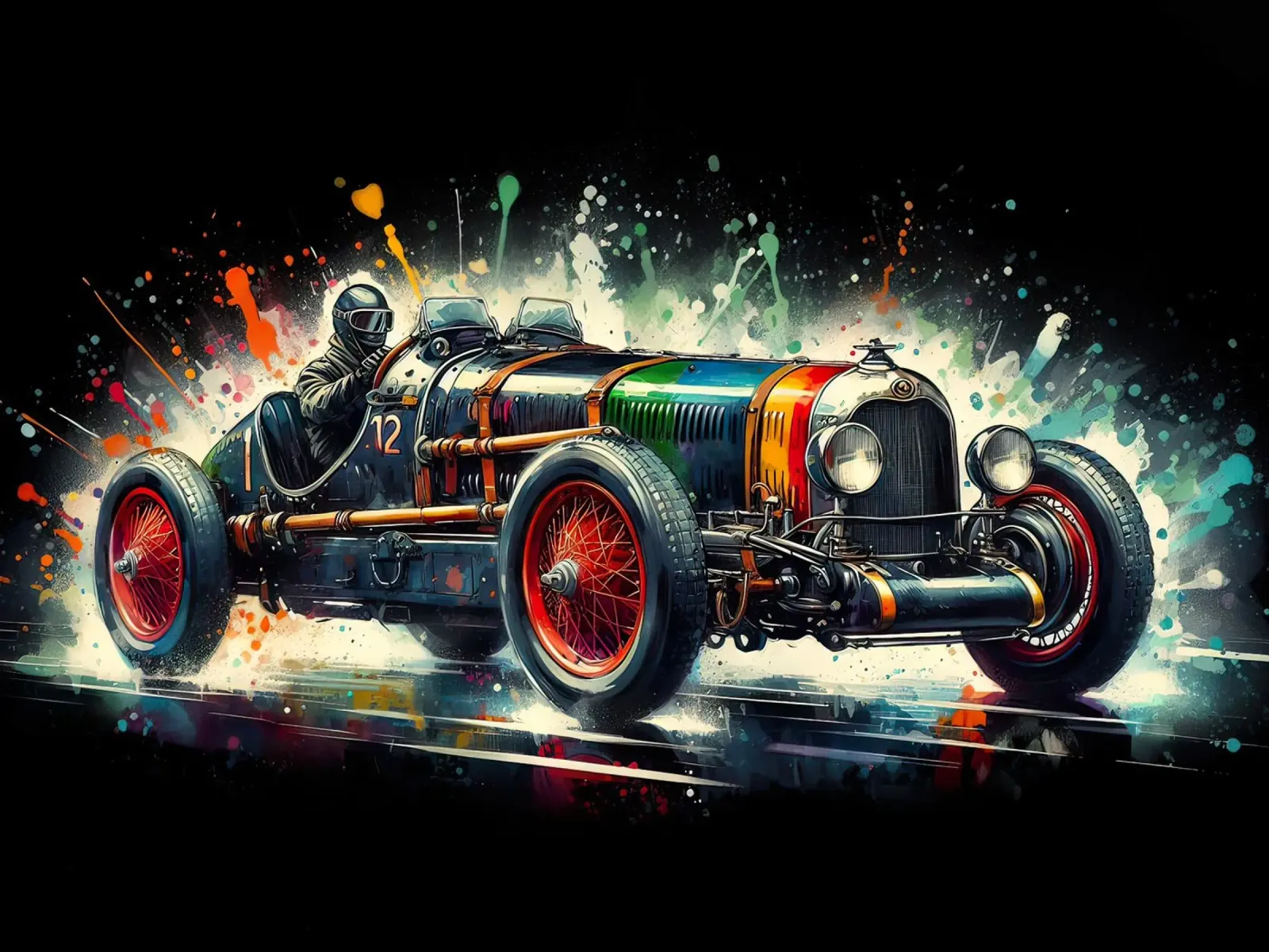 Oldtimer-Rennwagen mit bunten Spritzern Hahnemühle von 🥝 KIWI STORE