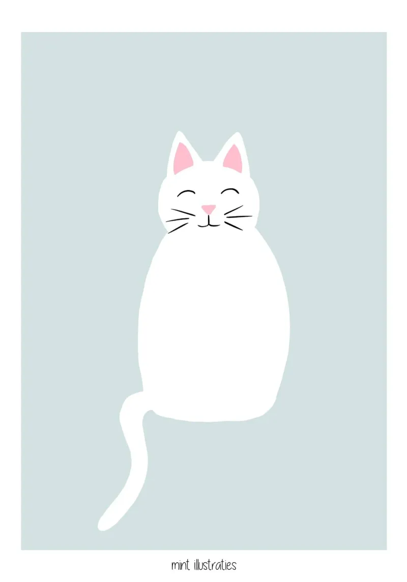 Poster del gatto bianco Hello Kitty Cat carta hahnemühle da Mint Illustrations Pastels