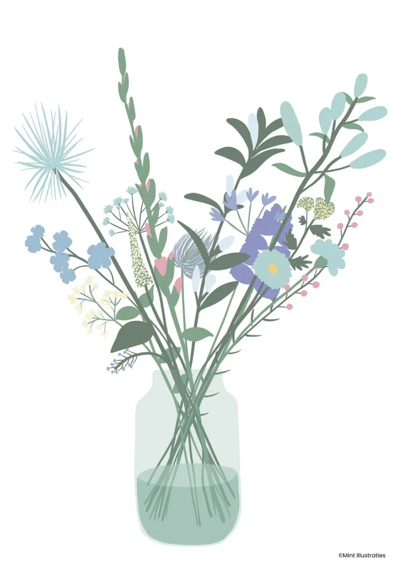 Poster Hello Beautiful Flowers alluminio dibond da Mint Illustrations Pastels
