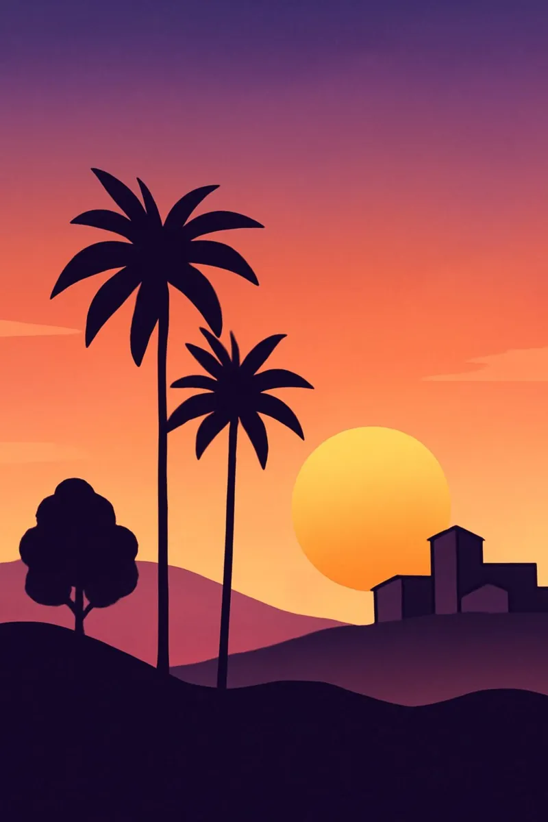 Palm Silhouettes at Golden Dusk hahnemühle van Mosaic Dialogue