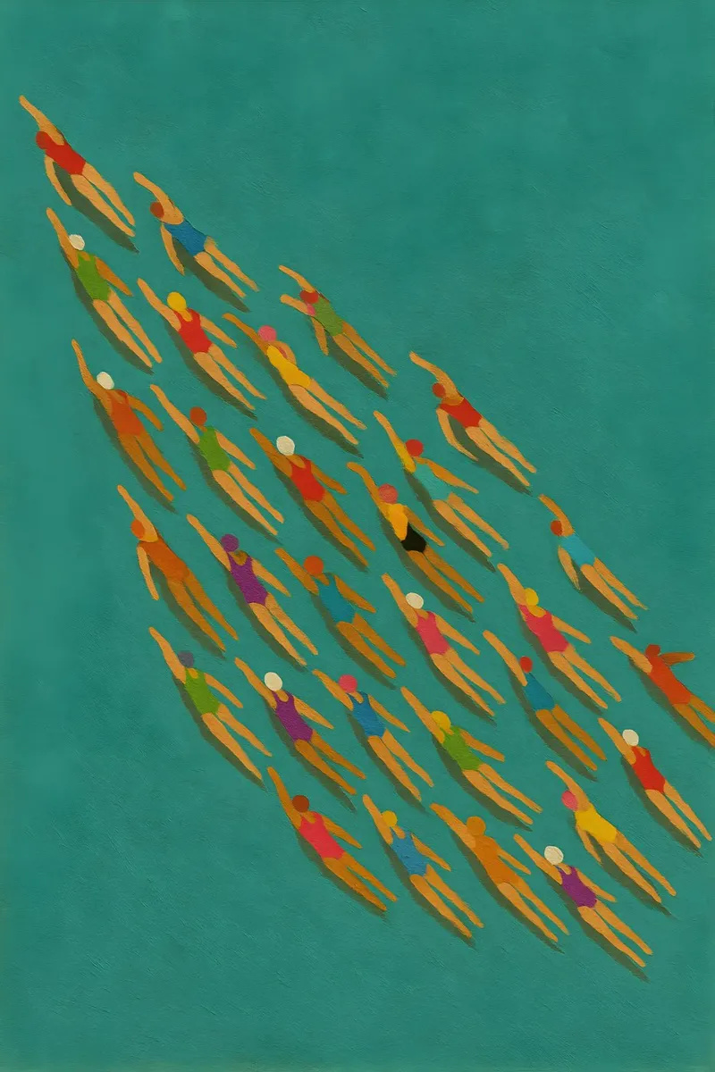 Synchronized Swimmers in Bold Motion on Teal Canvas canvas by Tide & Texture