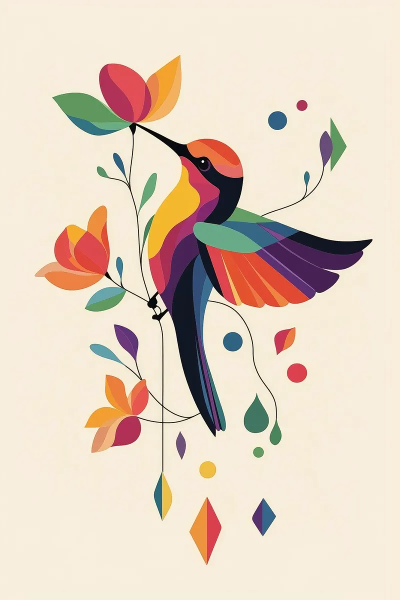 Colibrì colorato poster con telaio in legno da DreamPixel