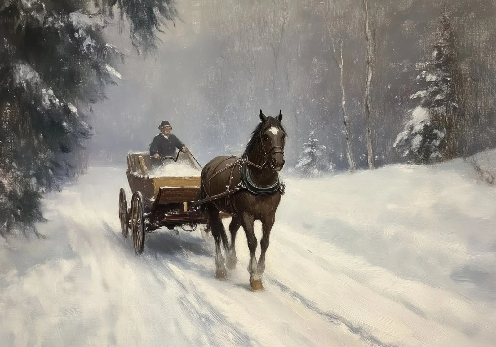 Viaggio d'inverno - Cavallo e slitta - Paesaggio innevato poster con telaio in plastica da ClubArt