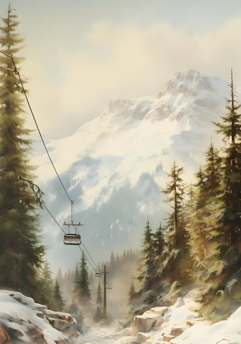 Salita in seggiovia - Sereno paesaggio montano innevato poster da ClubArt