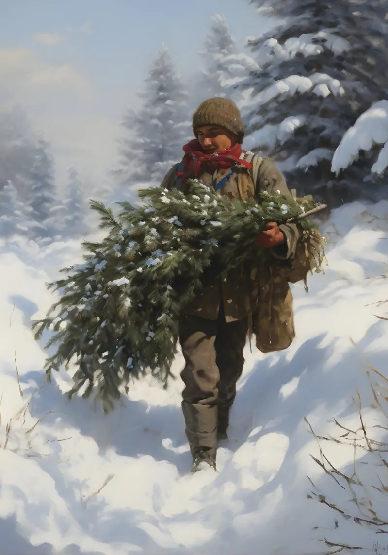 Raccolta di sempreverdi invernali - Foresta innevata Arte per bambini poster da ClubArt
