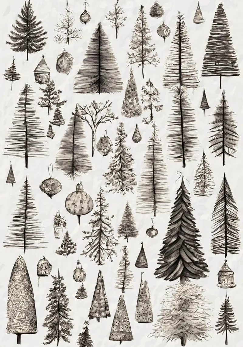 Grillige kerstbomen - Handgetekende kerstversiering canvas met Baklijst van ClubArt